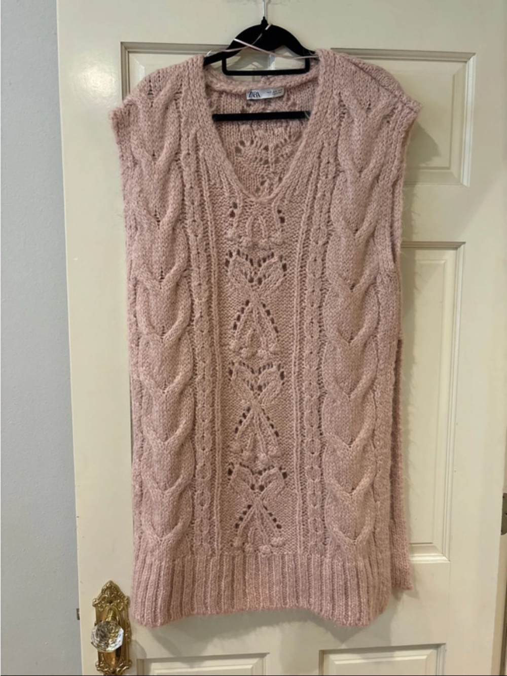 Zara Dusty Pink Cable-Knit Sleeveless Midi Dress